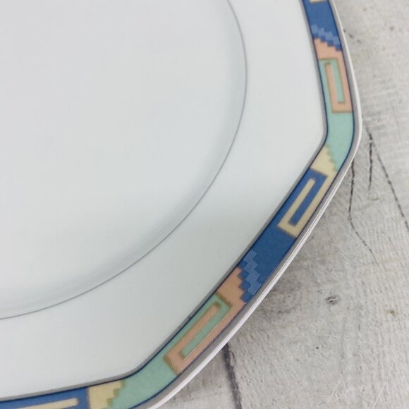 Christopher Stuart SOUTHWEST Green Blue Coral Rim White China Dinner Plate Set 4 - Picture 13 of 16